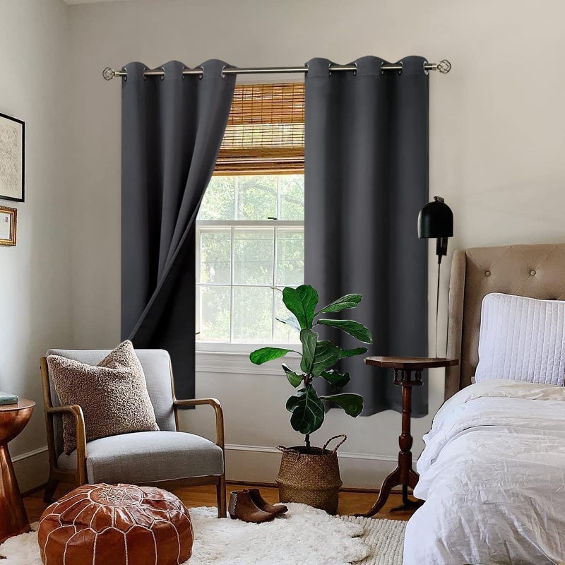 BGment Dark Grey Blackout Curtains for Bedroom - Black Out Curtains 63 Inch Long Thermal Insulated Grommet Total Room Darkening Window Drapes for Living Room, 2 Panels, 42 x 63 Inch - Image 2